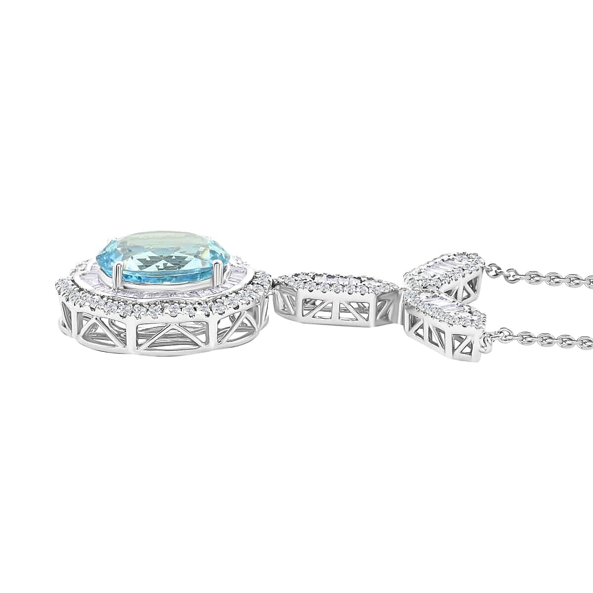 Chairman Vault Collection - Certified and Appraised RHAPSODY 950 Platinum AAAA Santa Maria Aquamarine and E-F VS Diamond Floral Halo Necklace 18 Inches 11.10 Ct 7768689 2