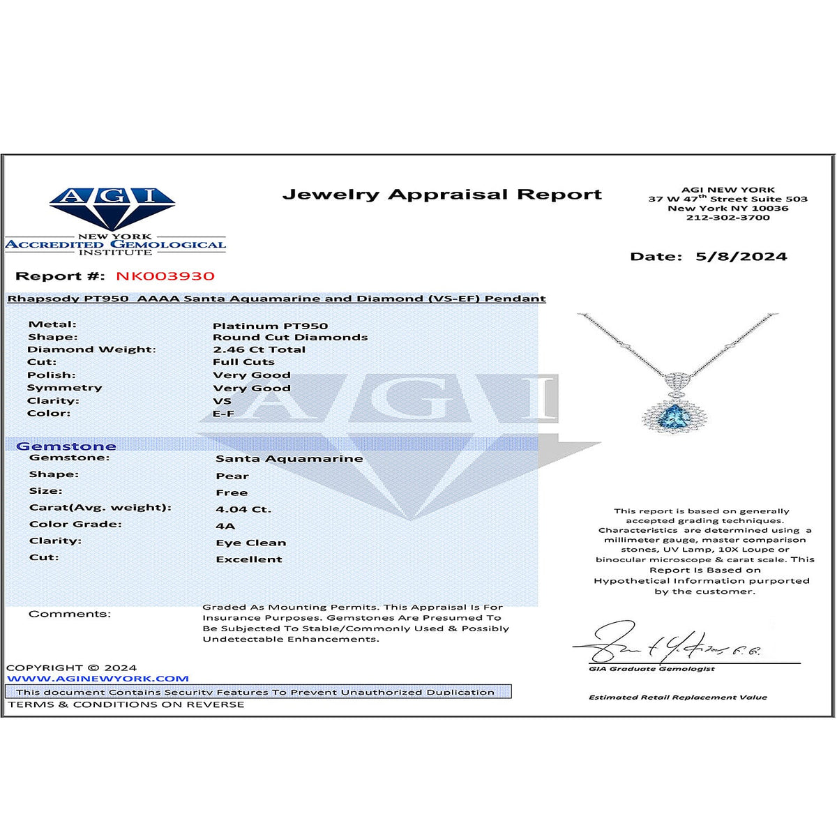 Chairman Vault Collection - Certified and Appraised RHAPSODY 950 Platinum AAAA Santamaria Aquamarine and Diamond Double Halo Teardrop Pendant Necklace 18 Inches 6.51 Ct 7768836 4
