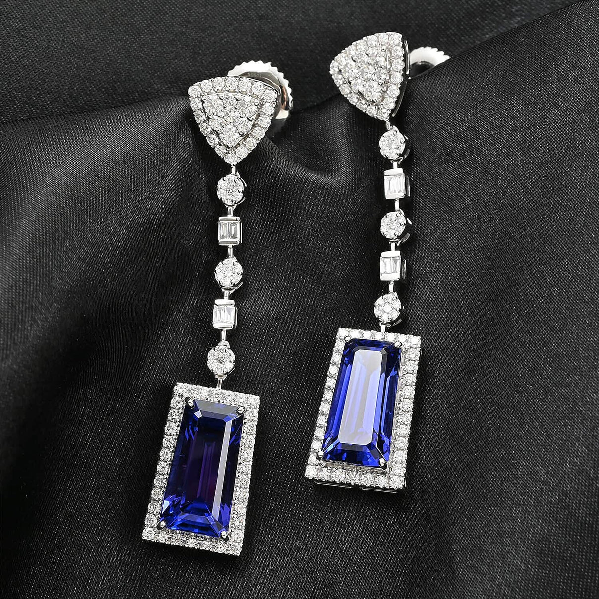 Certified &amp; Appraised RHAPSODY AAAA Tanzanite, Diamond Dangle Earrings in 950 Platinum 16 Ct. 7768924 2