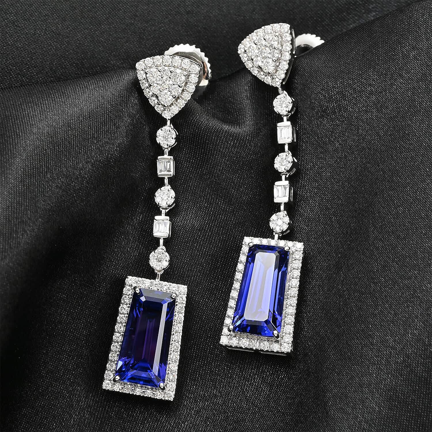 Certified &amp; Appraised RHAPSODY AAAA Tanzanite, Diamond Dangle Earrings in 950 Platinum 16 Ct. 7768924 2