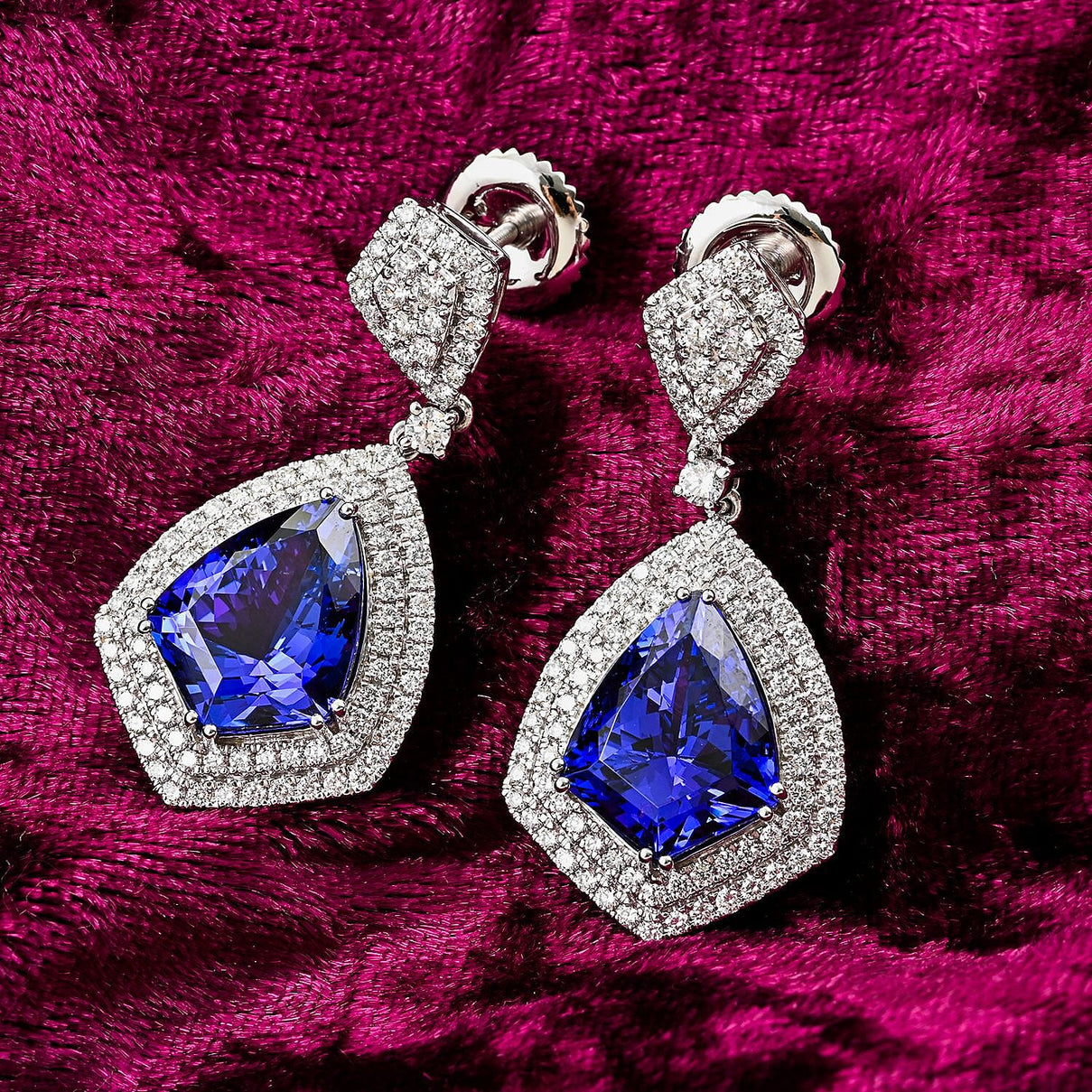Chairman Vault: Certified and Appraised Earrings with AAAA Grade Tanzanite and Diamond Double Halo in 950 Platinum 7769074 2