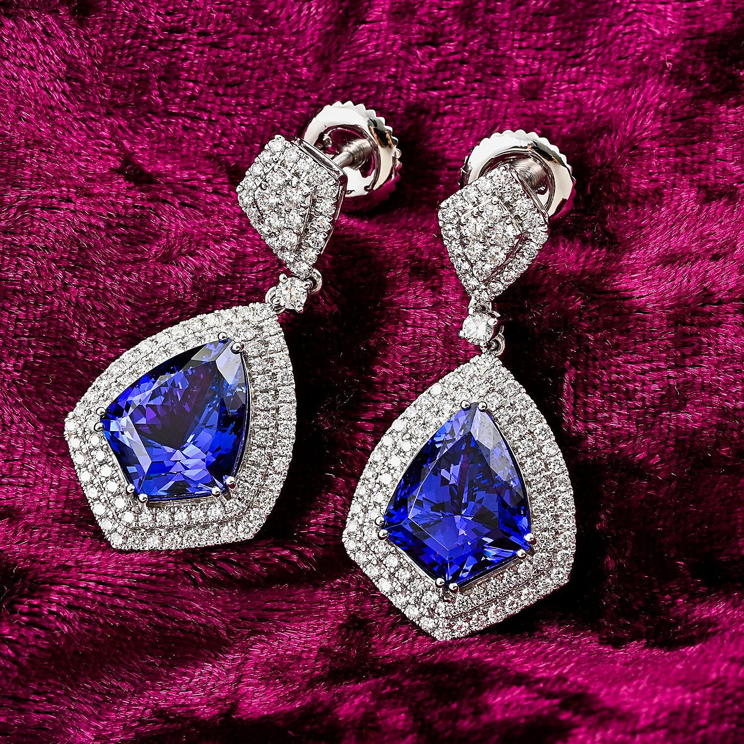 Chairman Vault: Certified and Appraised Earrings with AAAA Grade Tanzanite and Diamond Double Halo in 950 Platinum 7769074 2