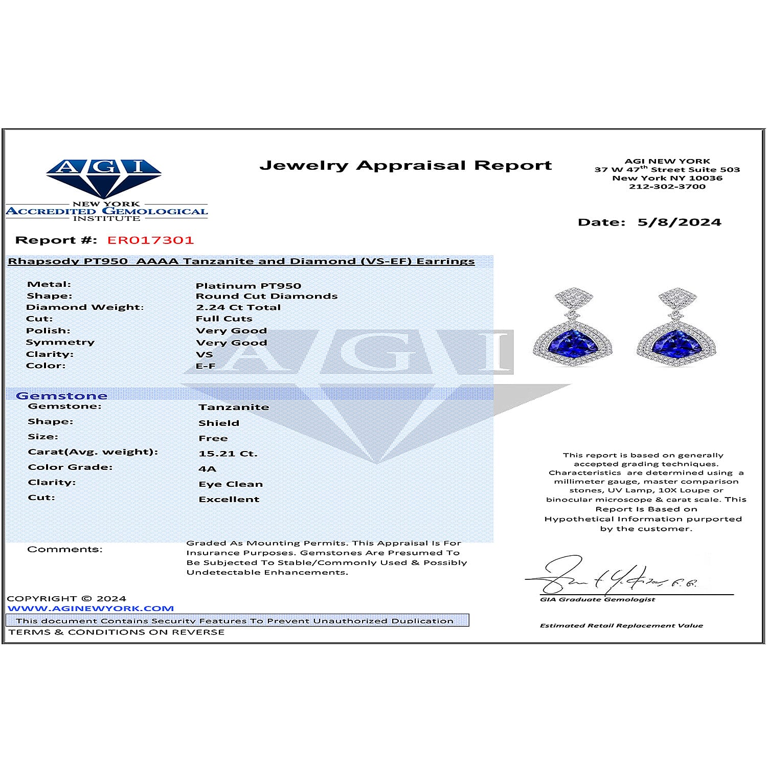 Chairman Vault: Certified and Appraised Earrings with AAAA Grade Tanzanite and Diamond Double Halo in 950 Platinum 7769074 7