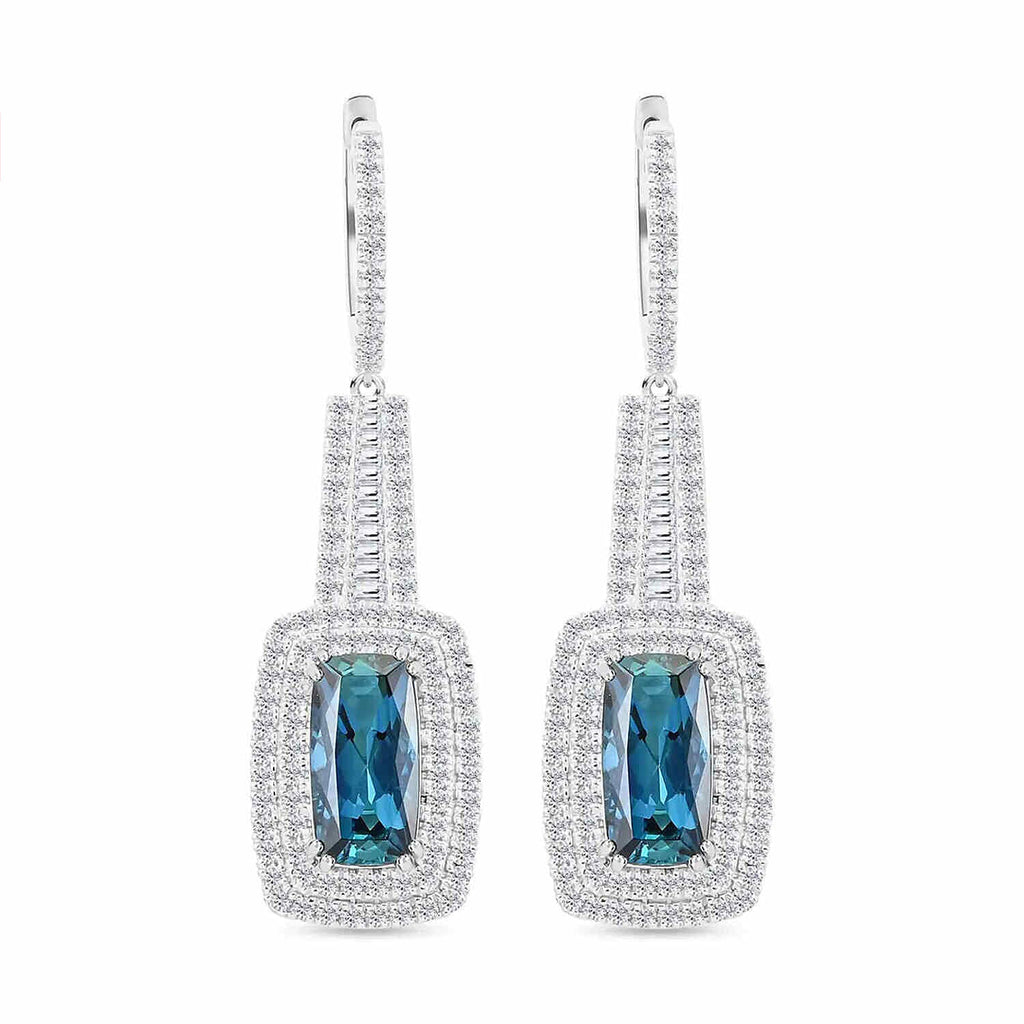 Certified and Appraised RHAPSODY 950 Platinum AAAA Monte Belo Indicolite & Diamond Halo Earrings 7.39 Ct_7769164