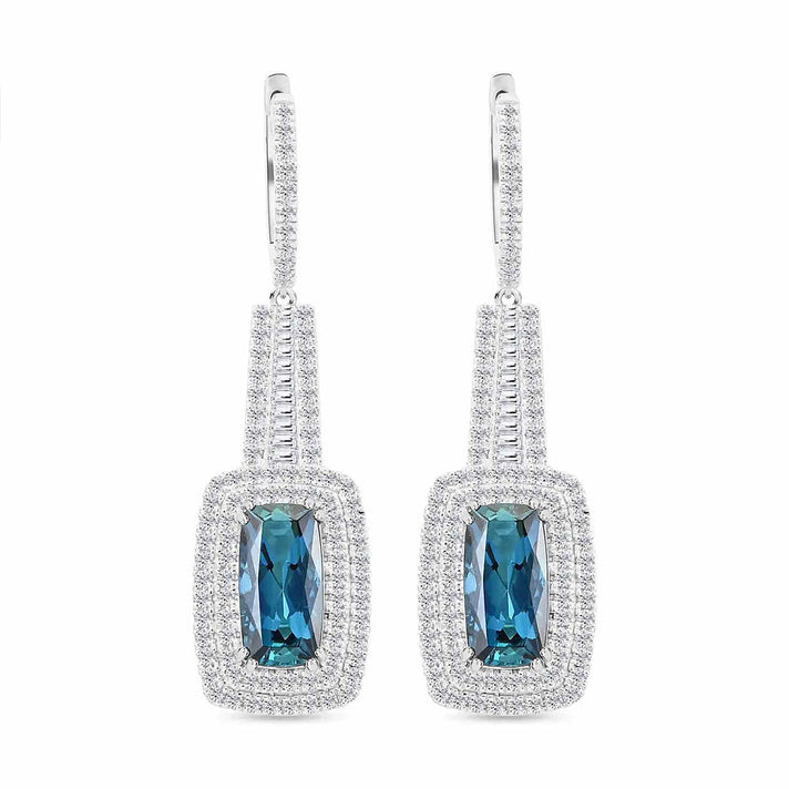Chairman Vault Collection - Certified and Appraised RHAPSODY 950 Platinum AAAA Monte Belo Indicolite and E-F VS Diamond Double Halo Earrings 7.39 Ct 7769164 1