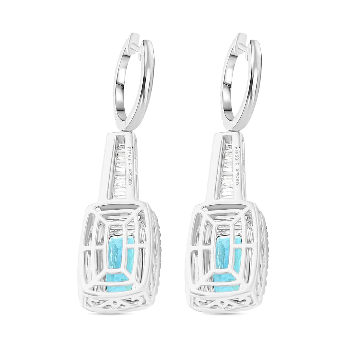 Chairman Vault Collection - Certified and Appraised RHAPSODY 950 Platinum AAAA Monte Belo Indicolite and E-F VS Diamond Double Halo Earrings 7.39 Ct 7769164 4