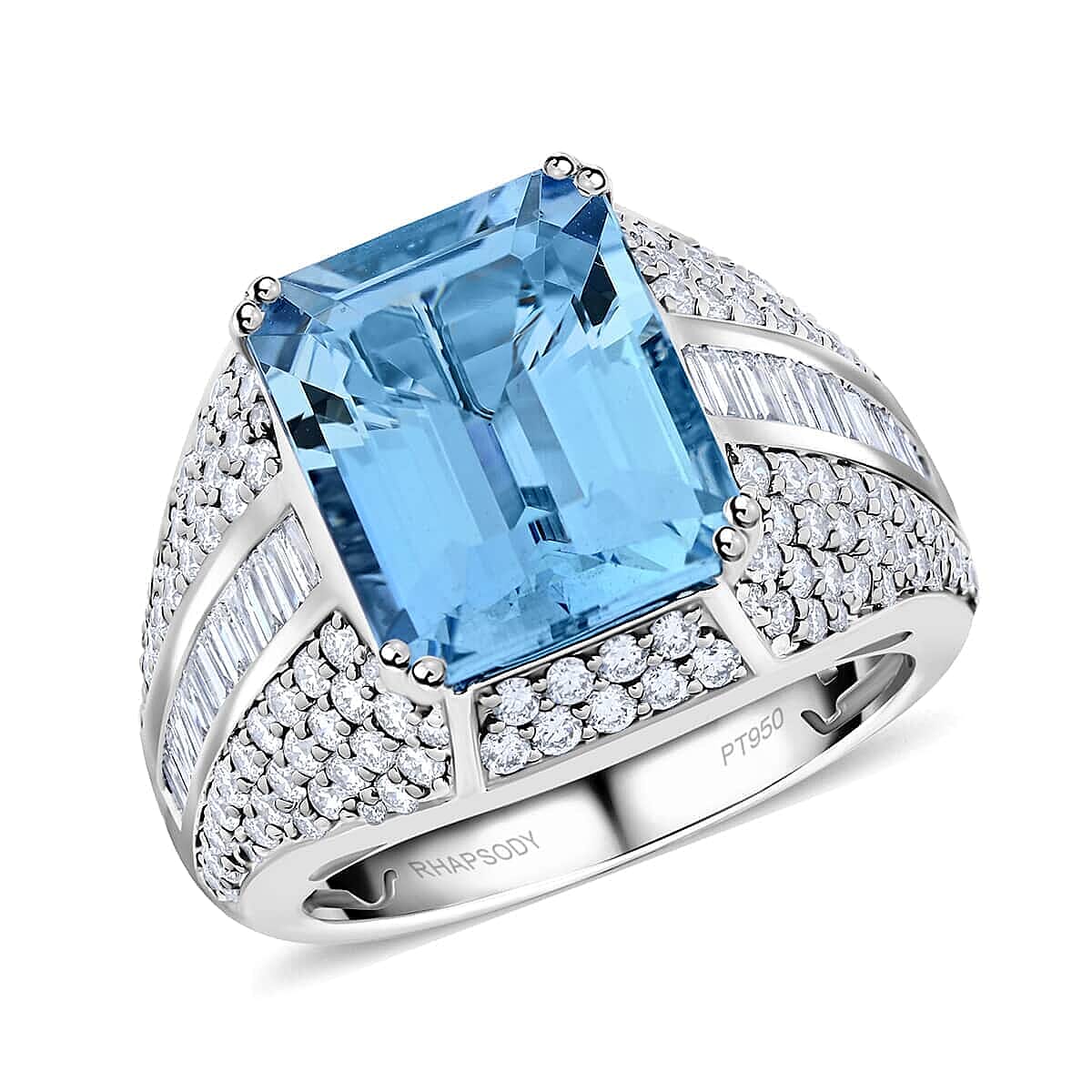 Chairman Vault Collection - Certified and Appraised RHAPSODY 950 Platinum AAAA Santa Maria Aquamarine and E-F VS Diamond Ring 7.85 Ct 7769403 0