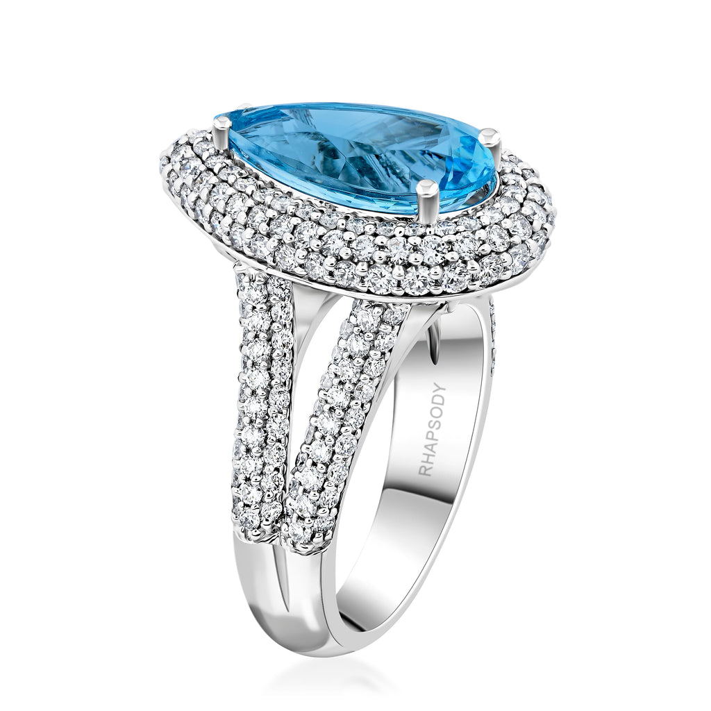 RHAPSODY 950 Platinum AGI Certified AAAA Santamaria Aquamarine & Diamond Ring 6.25 Ct.