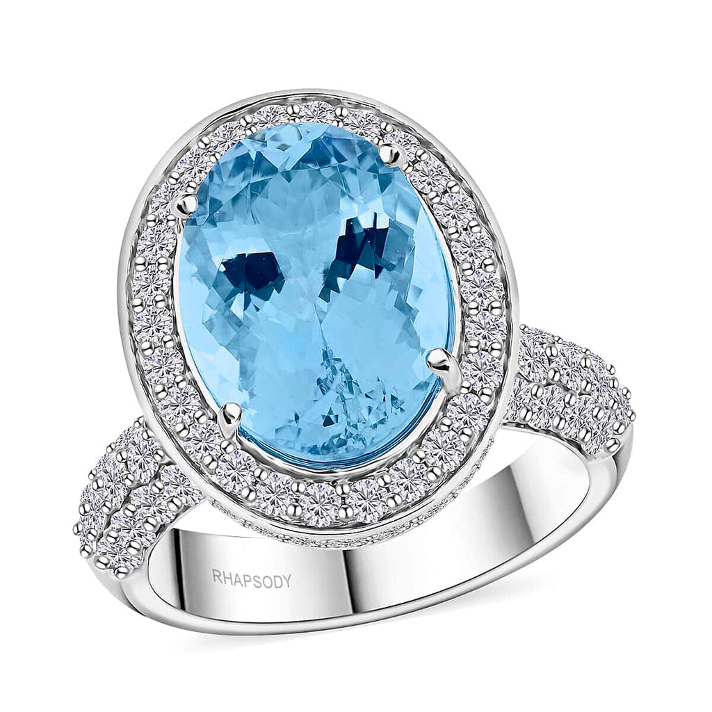 Certified and Appraised RHAPSODY 950 Platinum AAAA Santamaria Aquamarine, Diamond Ring 7.90 Ct.