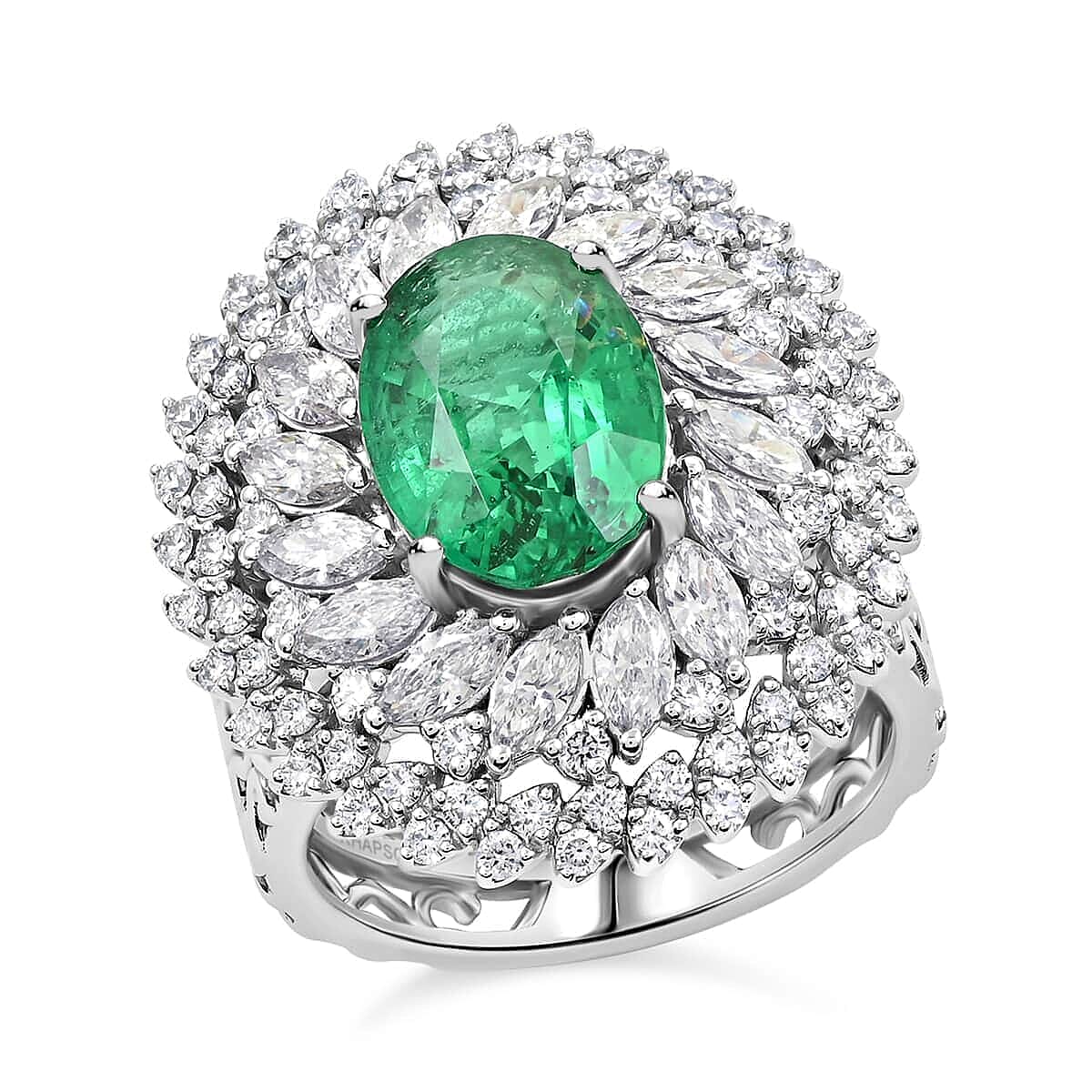 Chairman Vault Collection Certified &amp; Appraised RHAPSODY AAAA Kagem Zambian Emerald,  Diamond Floral Ring in 950 Platinum 5.45 Ct. (E-F VS) 7769562 0