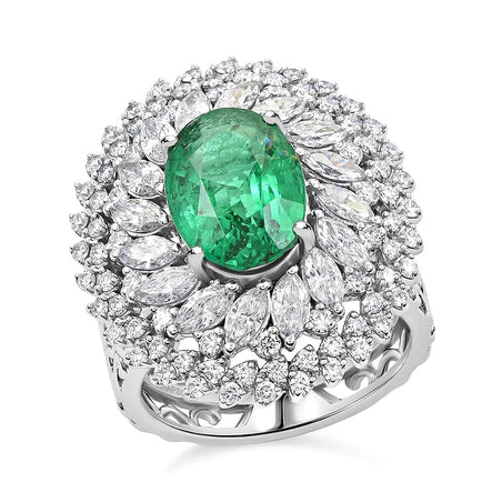 Chairman Vault Collection Certified &amp; Appraised RHAPSODY AAAA Kagem Zambian Emerald,  Diamond Floral Ring in 950 Platinum 5.45 Ct. (E-F VS) 7769562 1