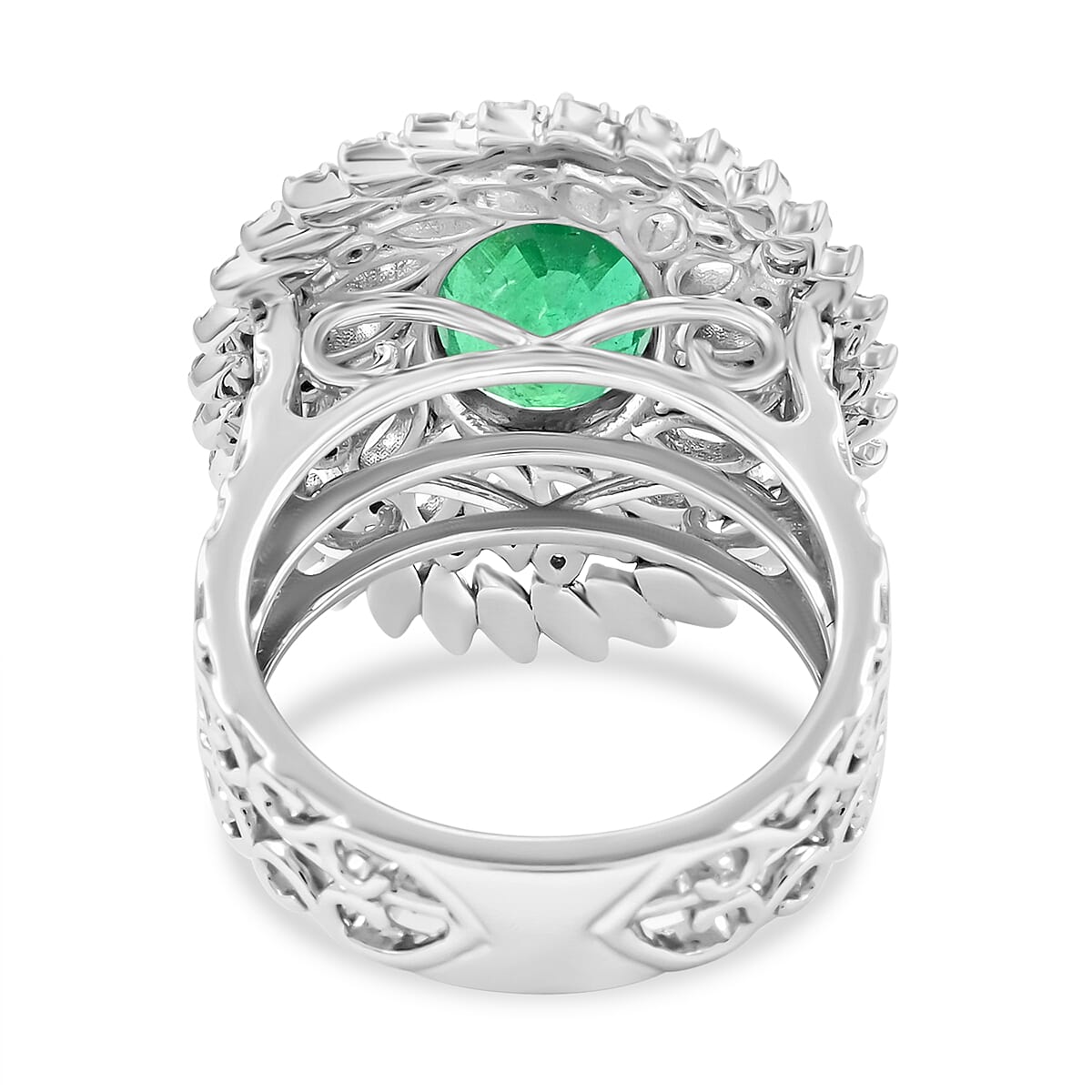 Chairman Vault Collection Certified &amp; Appraised RHAPSODY AAAA Kagem Zambian Emerald,  Diamond Floral Ring in 950 Platinum 5.45 Ct. (E-F VS) 7769562 4