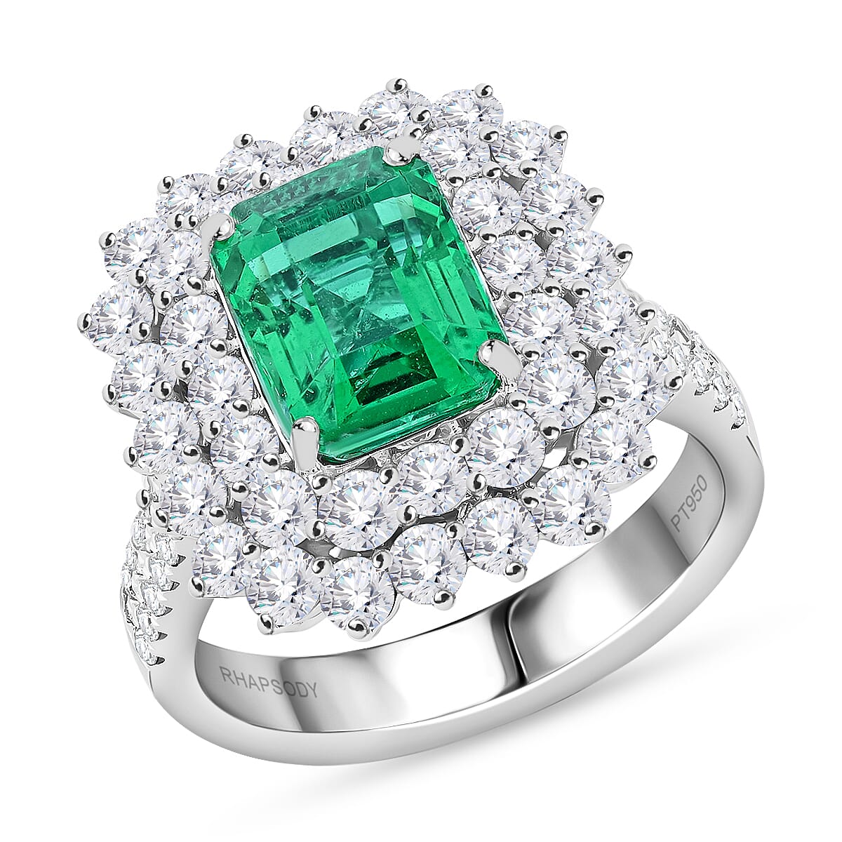 Chairman Vault: Certified and Appraised Ring with AAAA Grade Ethiopian Emerald and Diamond Double Halo in 950 Platinum 7769625 0