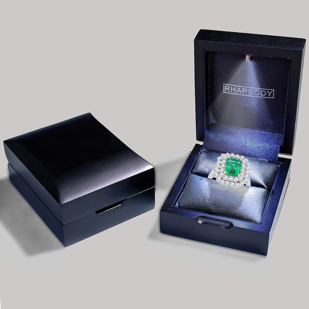 Chairman Vault: Certified and Appraised Ring with AAAA Grade Ethiopian Emerald and Diamond Double Halo in 950 Platinum 7769625 6