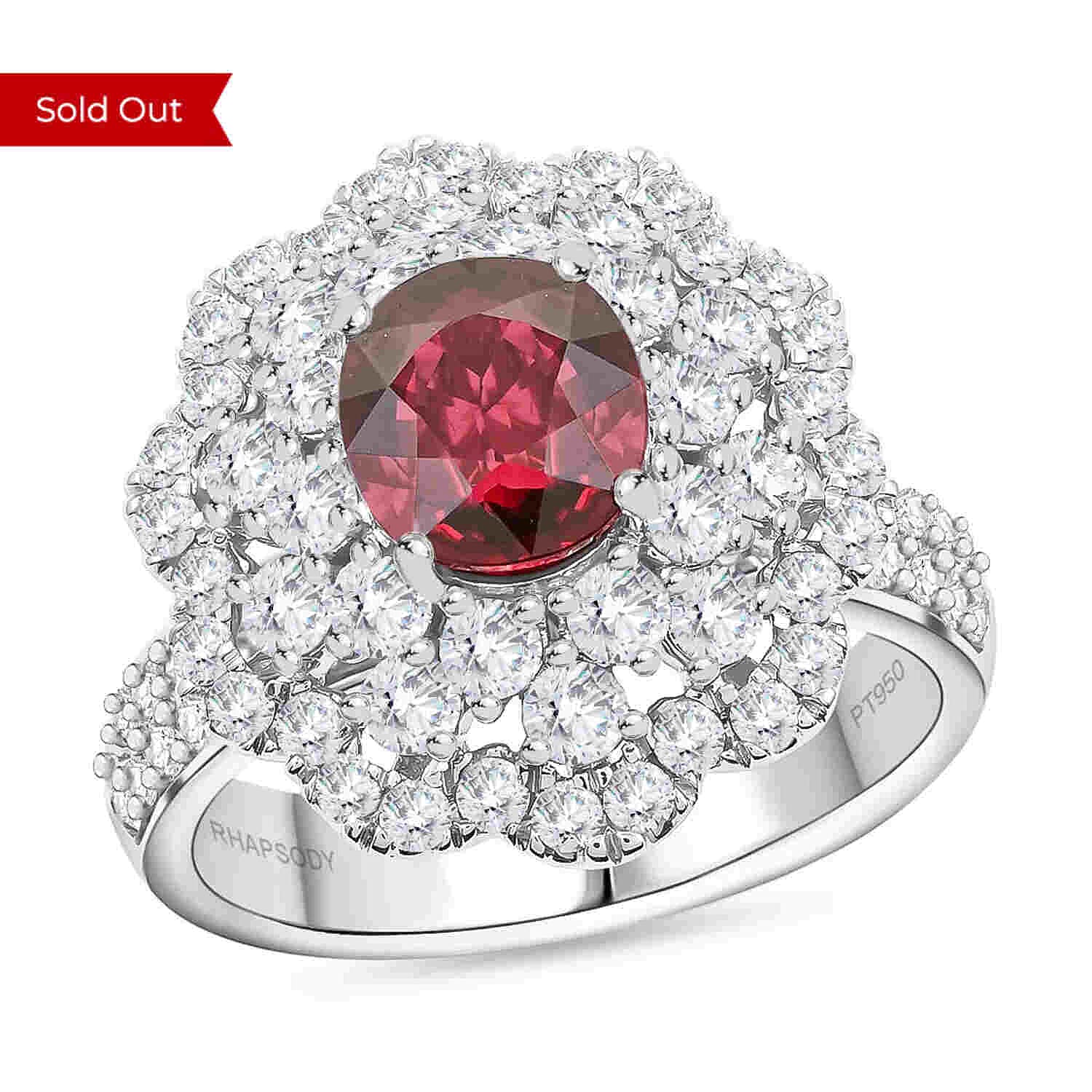 Chairman Vault Collection - Certified and Appraised RHAPSODY 950 Platinum AAAA Montepuez Ruby and E-F VS Diamond Halo Ring 4.00 Ct 7769649 0