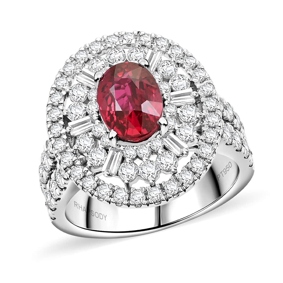 Appraised and Certified 4 Ct. Ruby, Diamond Halo Ring in 950 Platinum 7769674 0