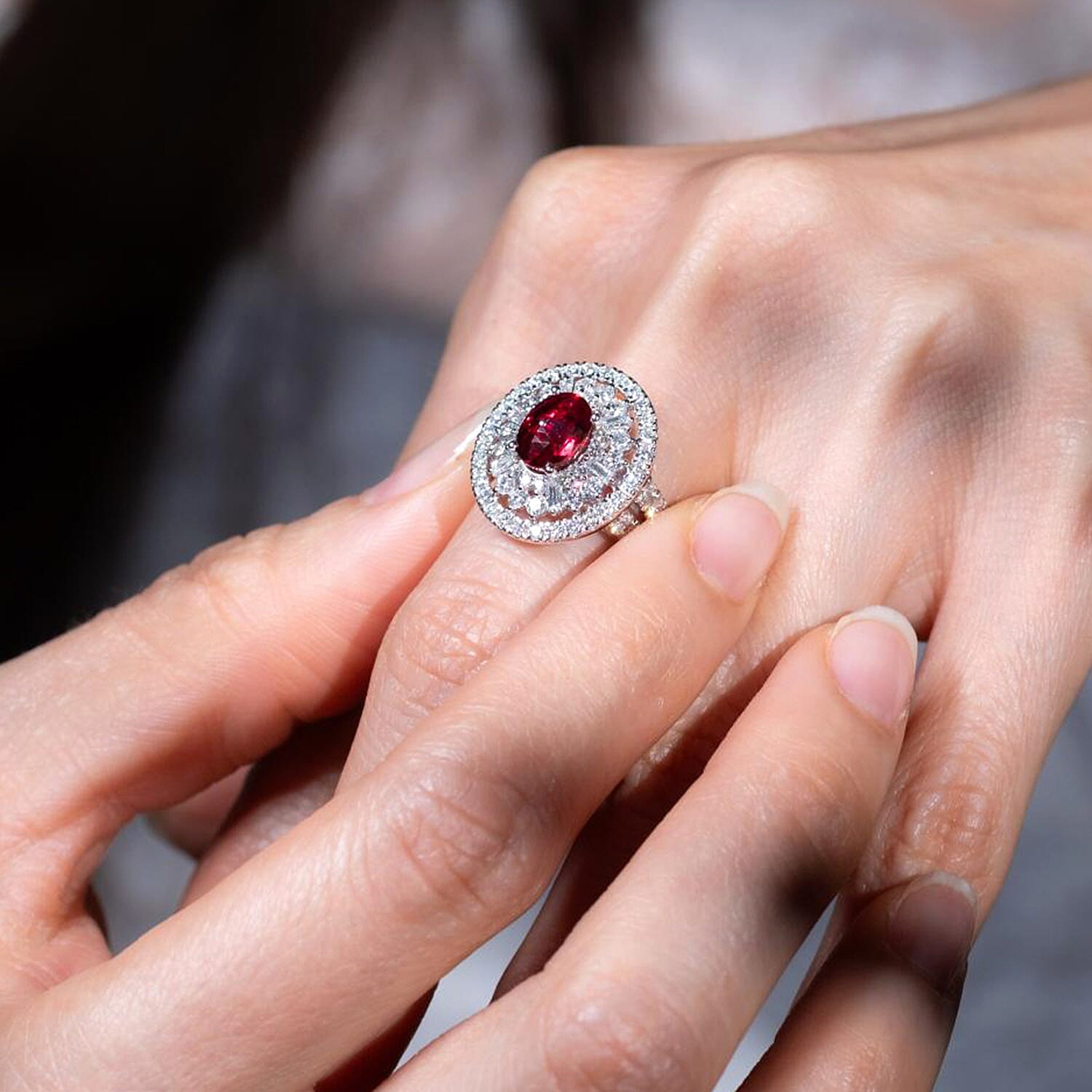 Appraised and Certified 4 Ct. Ruby, Diamond Halo Ring in 950 Platinum 7769674 2