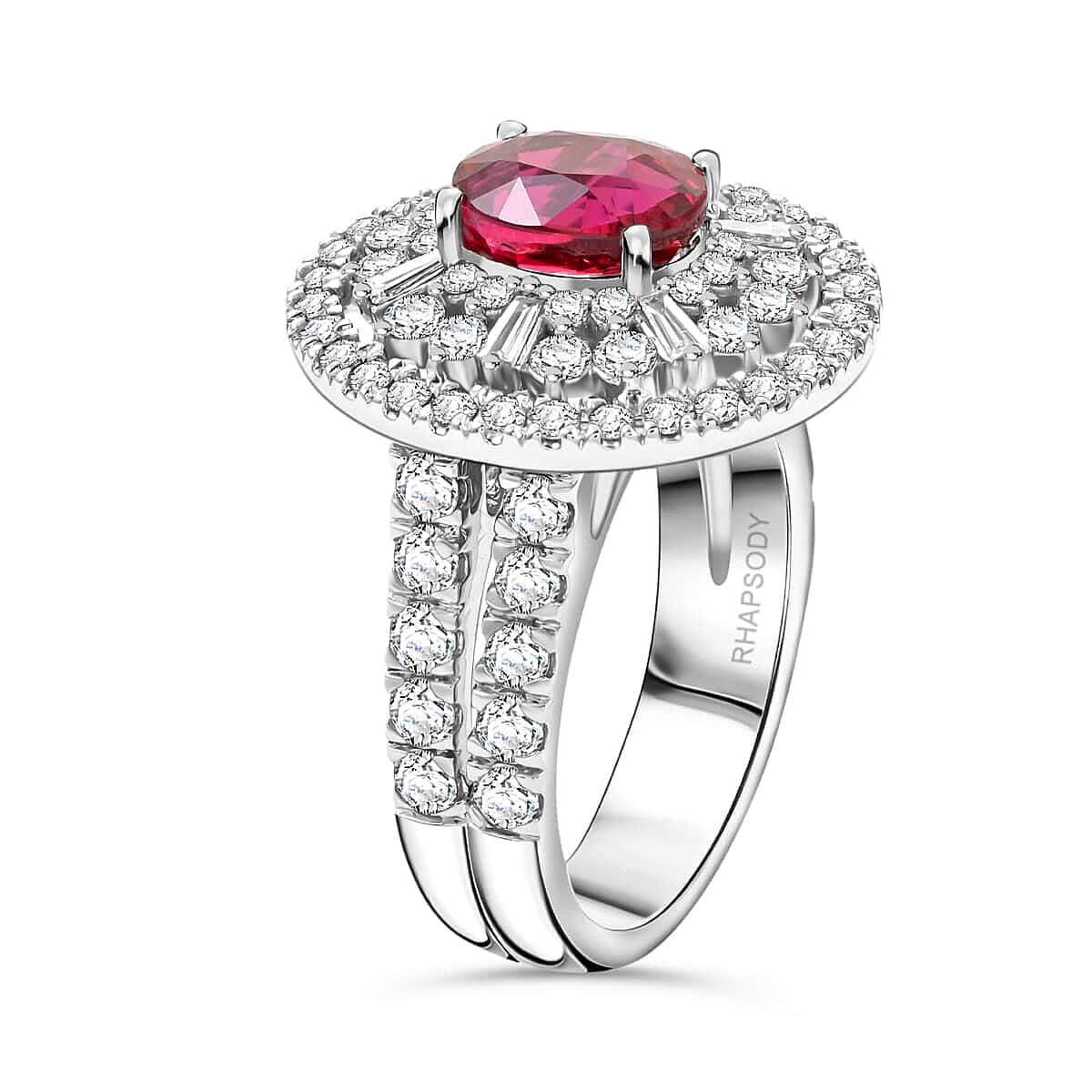 Appraised and Certified 4 Ct. Ruby, Diamond Halo Ring in 950 Platinum 7769674 5