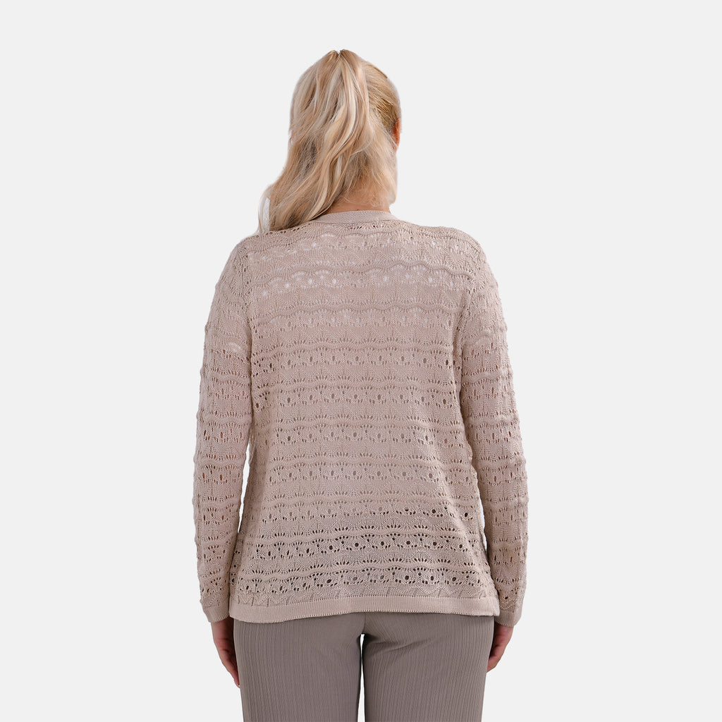 La Marey Acrylic Patterned Cardigan (Size 20 to 22) - Beige_7771083_1