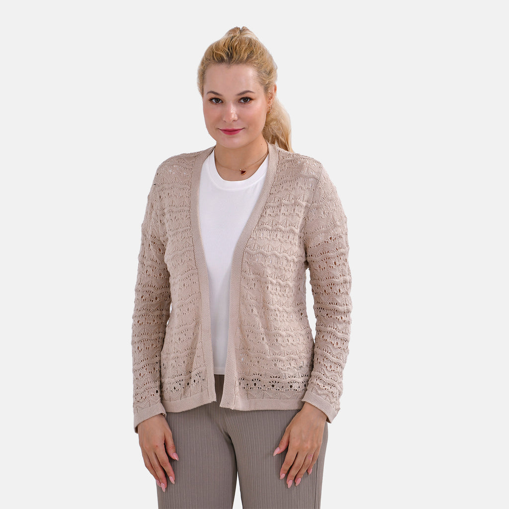 La Marey Acrylic Patterned Cardigan (Size 20 to 22) - Beige_7771083_3