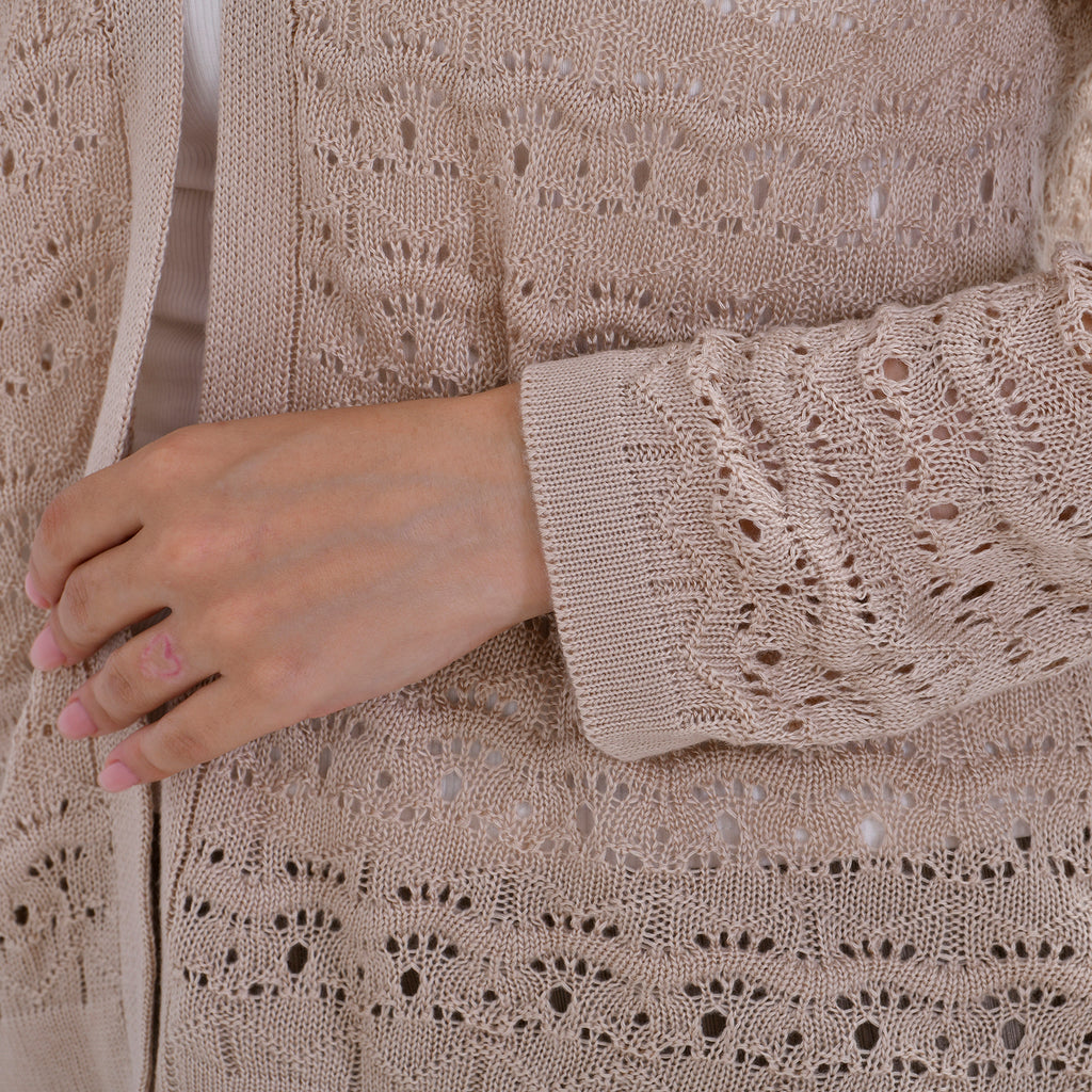 La Marey Acrylic Patterned Cardigan (Size 20 to 22) - Beige_7771083_4