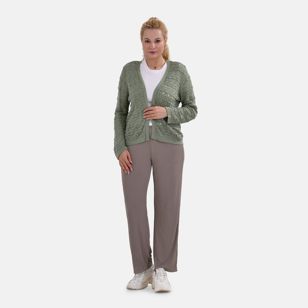 La Marey Acrylic Patterned Cardigan (Size 12 to 14) - Green_7771086