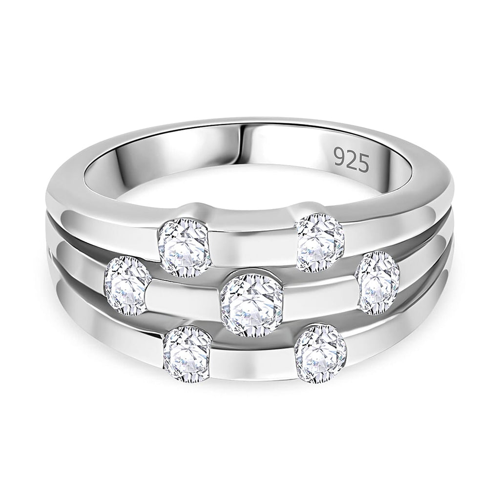 Moissanite Bubble Ring in Platinum Overlay Sterling Silver 1.02 Ct, Silver Wt. 5.19 Gms