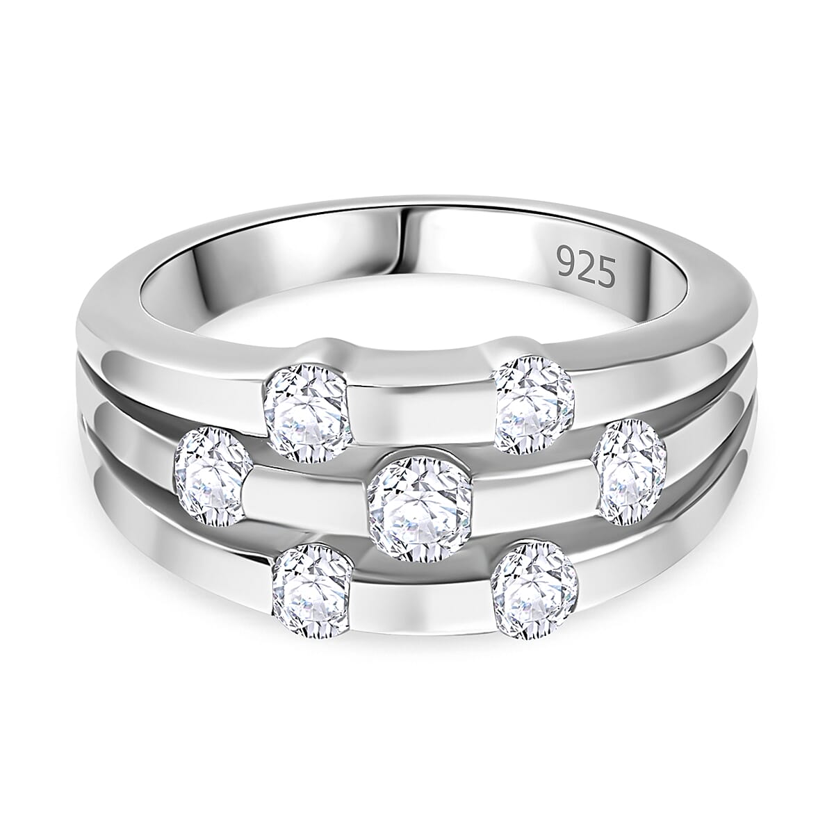 Moissanite Bubble Ring in Platinum Overlay Sterling Silver 1.02 Ct, Silver Wt. 5.19 Gms 7771311 0