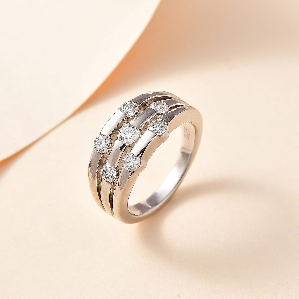 Moissanite Bubble Ring in Platinum Overlay Sterling Silver 1.02 Ct, Silver Wt. 5.19 Gms 7771311 1