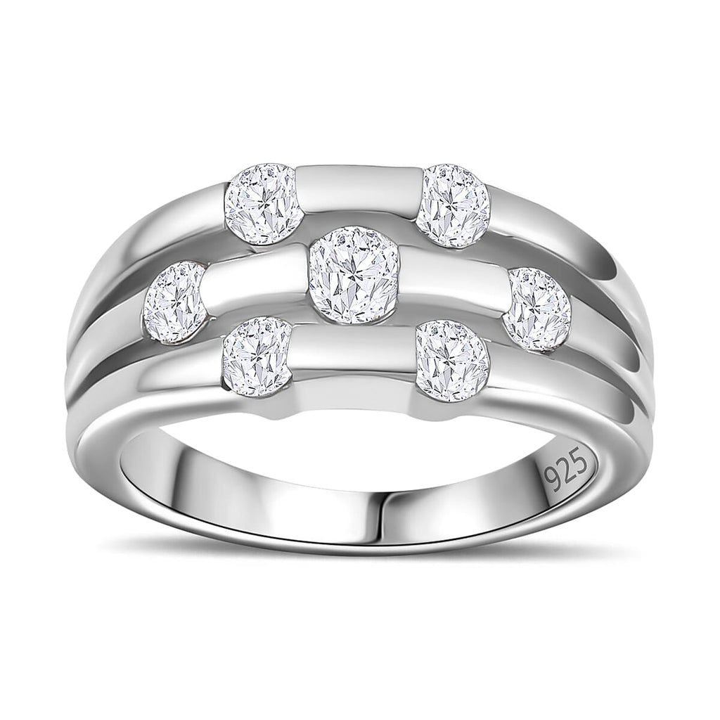 Moissanite Bubble Ring in Platinum Overlay Sterling Silver 1.02 Ct, Silver Wt. 5.19 Gms
