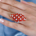Natural Salamanca Fire Opal & Natural Zircon Cluster Floral Ring in Platinum Overlay Sterling Silver 5.96 Ct._7771990_2