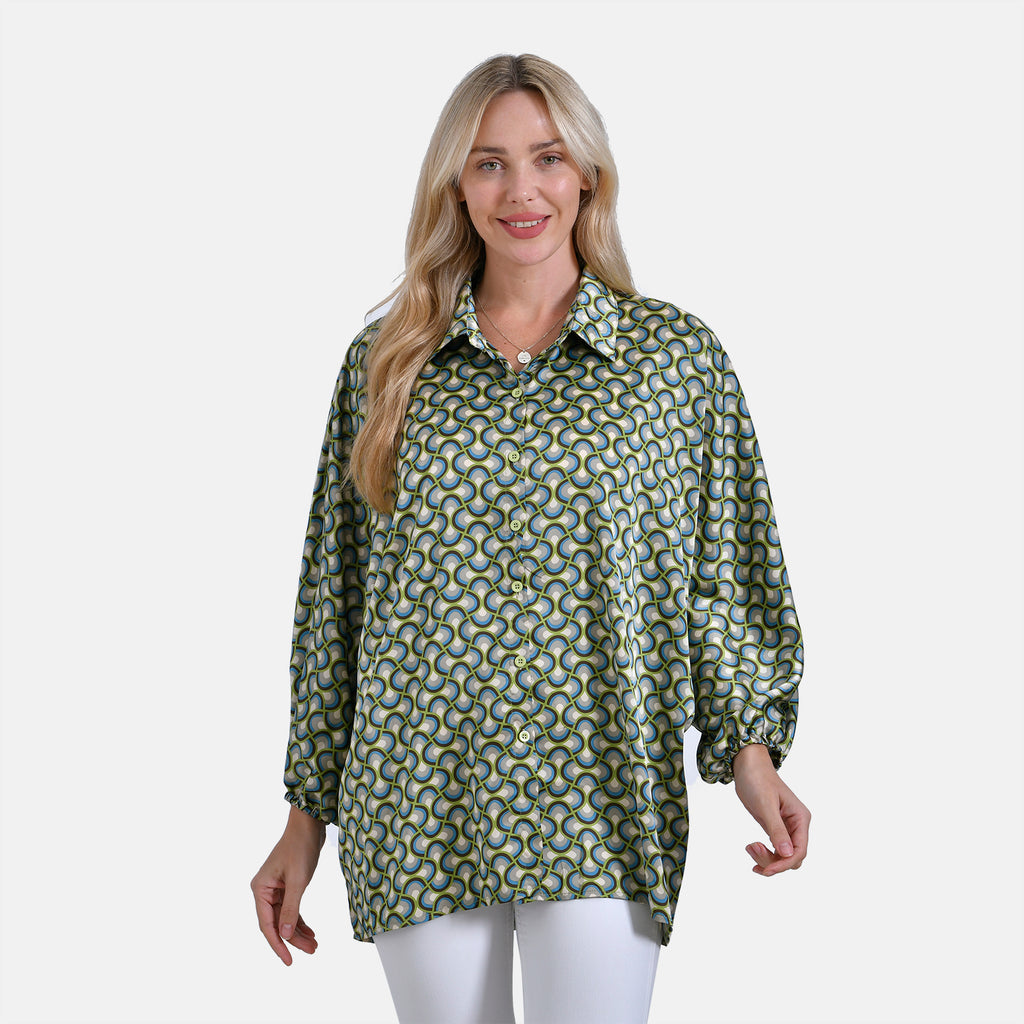La Marey Geometric Pattern Top (Size L/XL) - Green_7772030