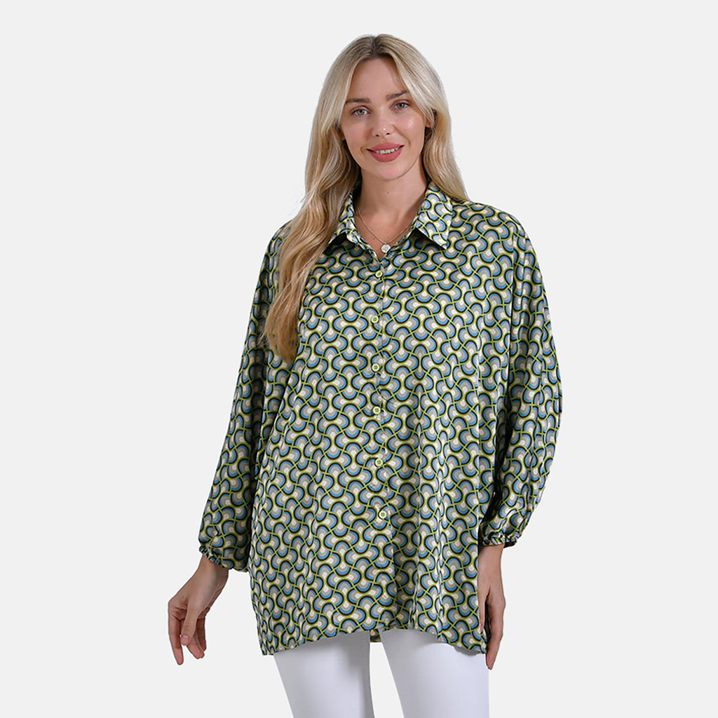 La Marey Geometric Pattern Top (Size L/XL) - Green_7772030_2