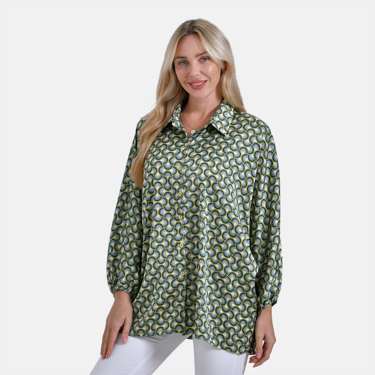 La Marey Geometric Pattern Top (Size L/XL) - Green V32564788 4