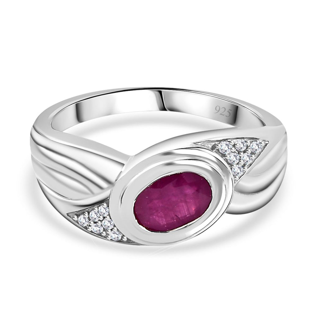 Natural John Saul Ruby & Natural Zircon Infinity Ring in Platinum Overlay Sterling Silver 1.12 Ct_7772091