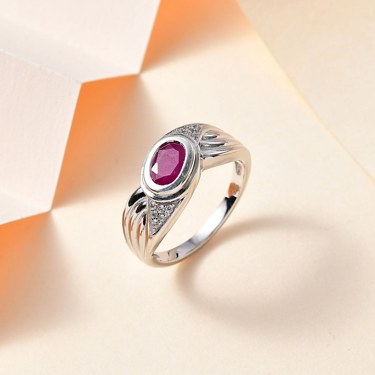 John Saul Ruby and Zircon Infinity Ring in Platinum Overlay Sterling Silver V32530580 1