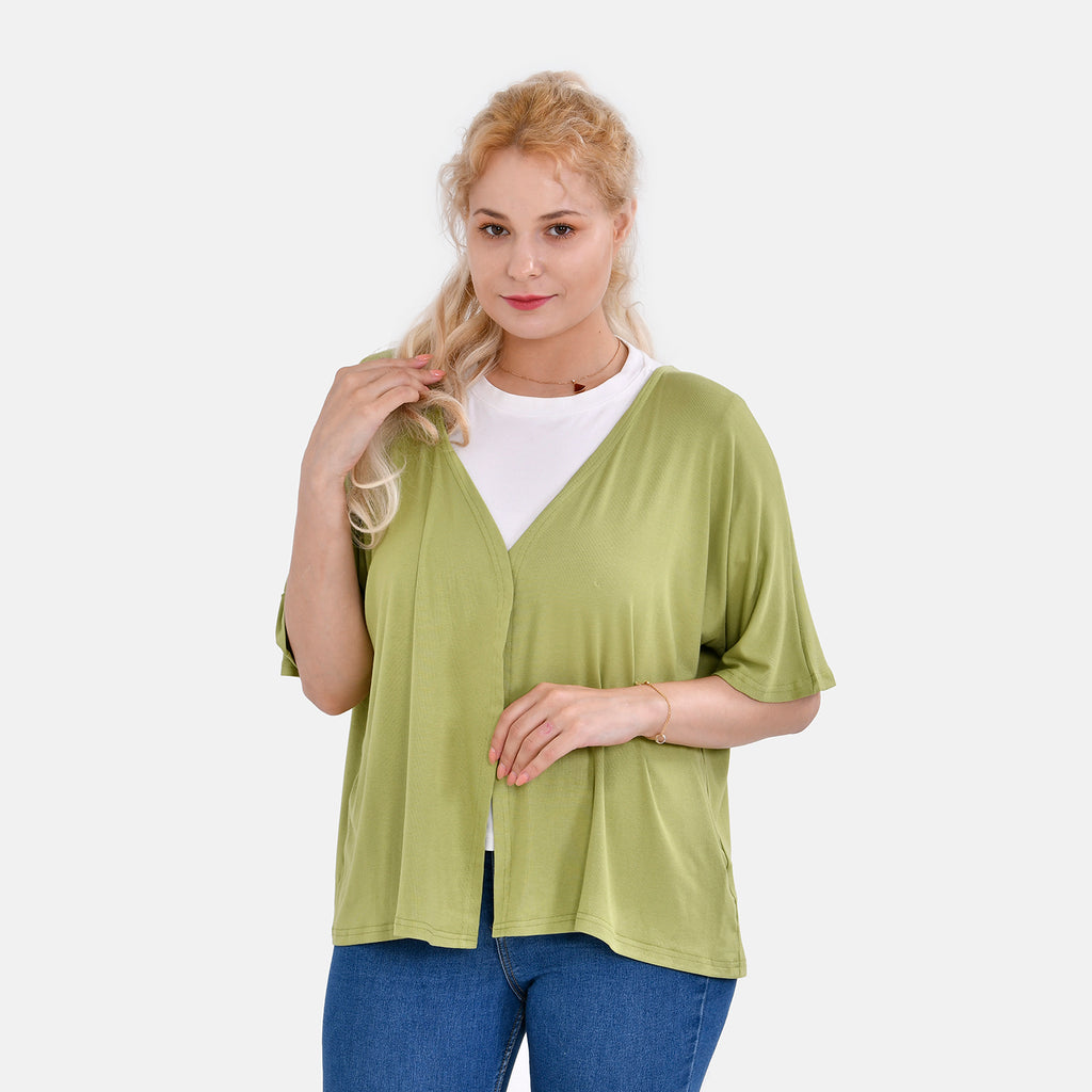 Tamsy V-Neck Mid-Sleeve Cardigan (One Size) - Green_7772230_3
