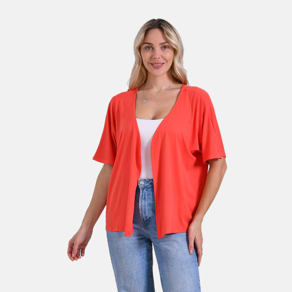 Tamsy Classic V-Neck Mid-Sleeve Bolero Cardigan (Size 8-18) - Orange V32530624 0