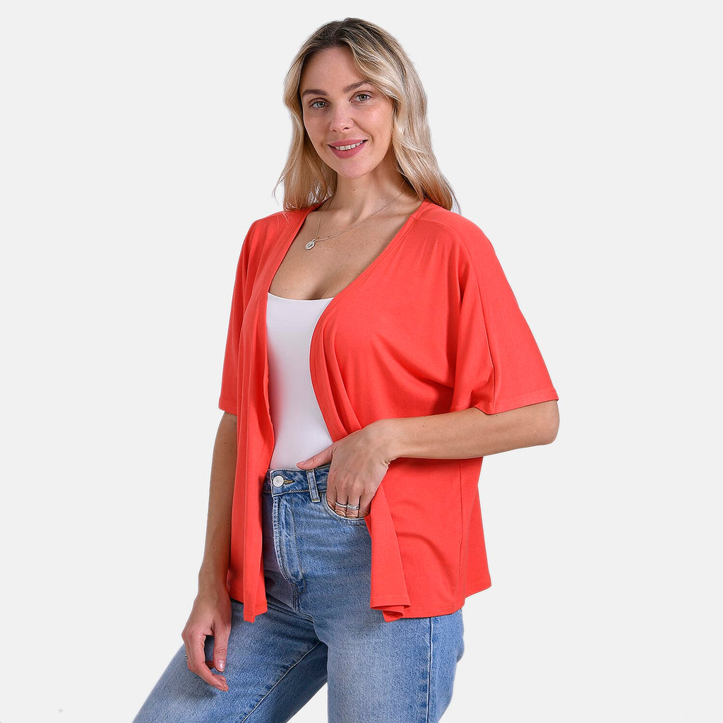 Tamsy Classic V-Neck Mid-Sleeve Bolero Cardigan (Size 8-18) - Orange_7772327_2