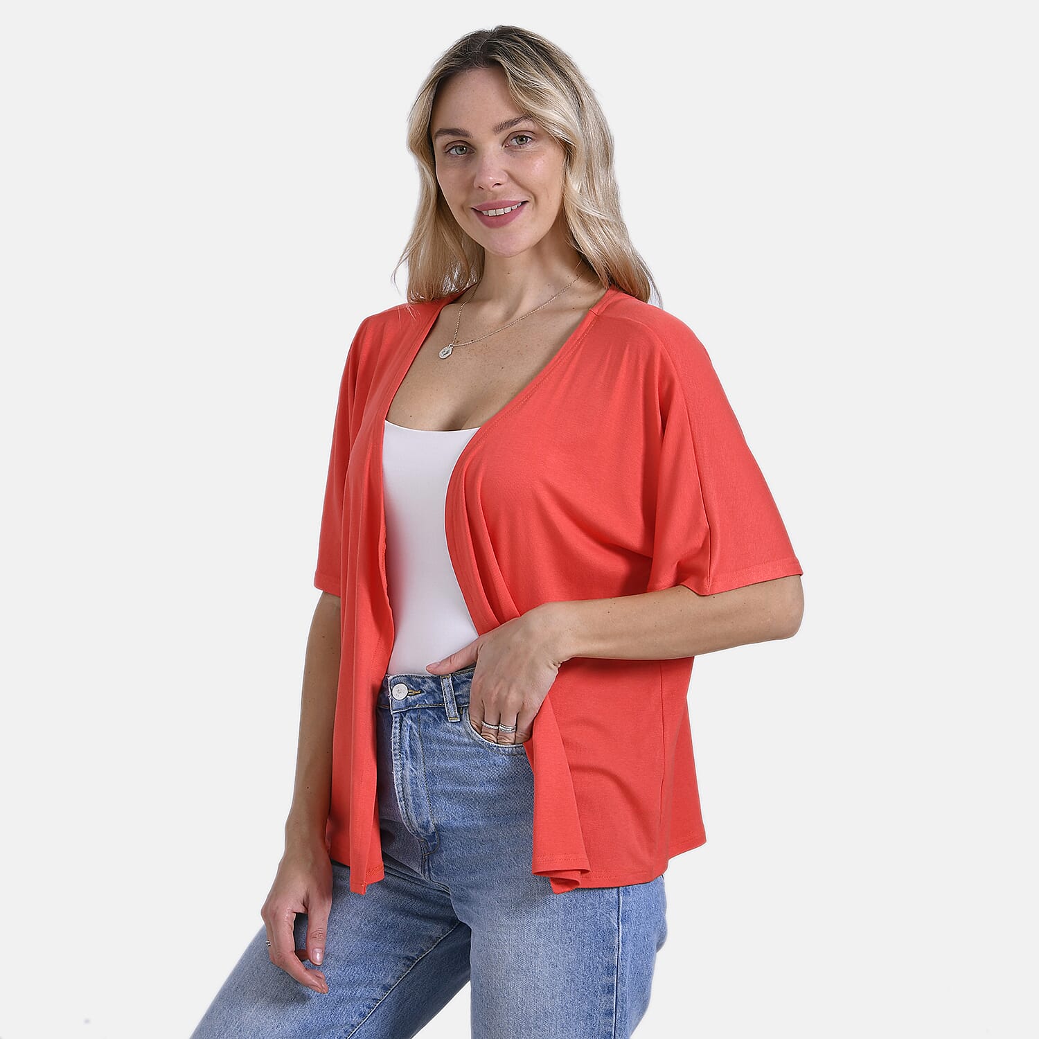 Tamsy Classic V-Neck Mid-Sleeve Bolero Cardigan (Size 8-18) - Orange V32530624 3