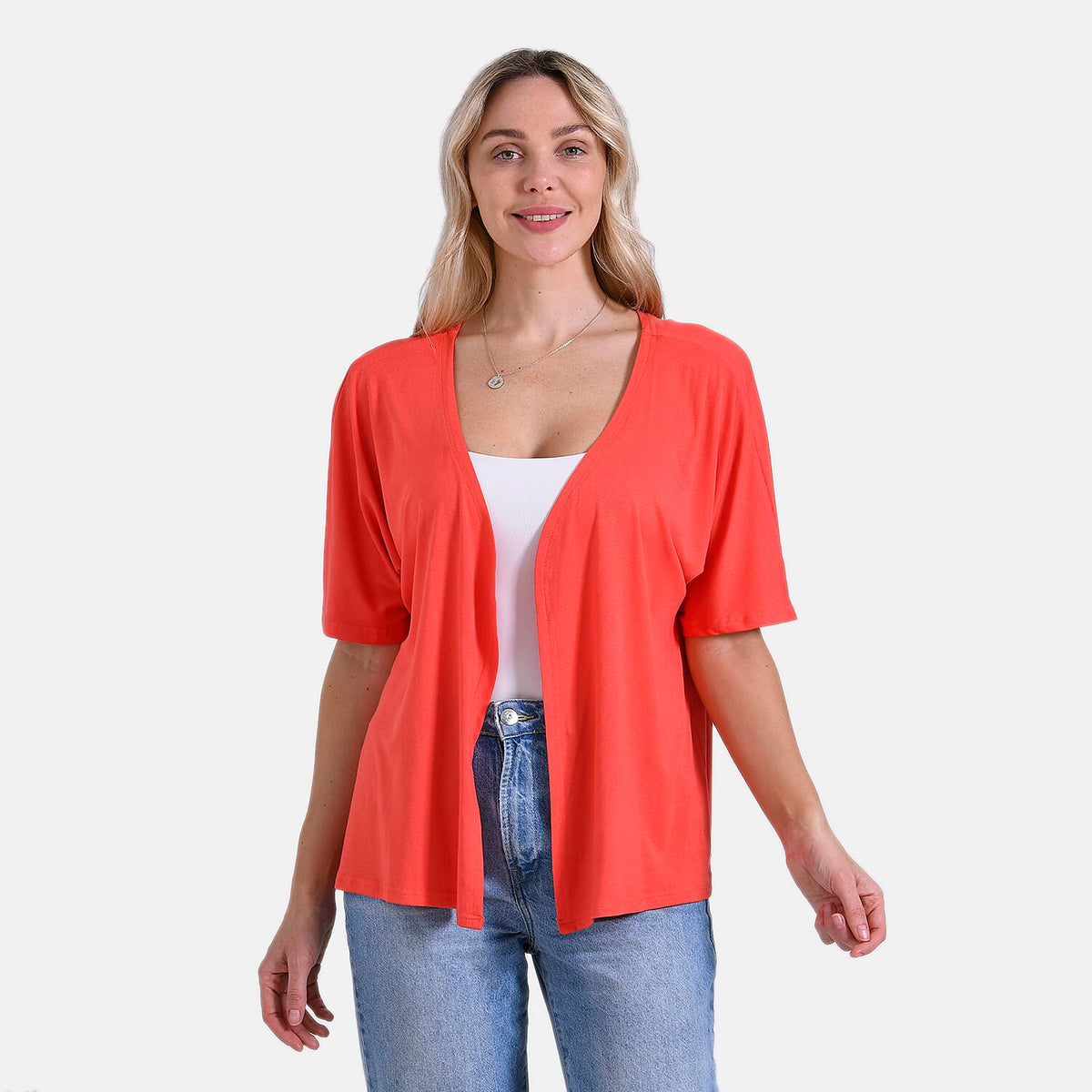 Tamsy Classic V-Neck Mid-Sleeve Bolero Cardigan (Size 8-18) - Orange V32530624 4