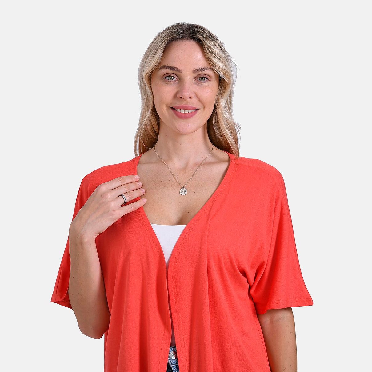 Tamsy Classic V-Neck Mid-Sleeve Bolero Cardigan (Size 8-18) - Orange V32530624 5