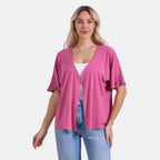 Tamsy Classic V-Neck Mid-Sleeve Bolero Cardigan (Size 8-18) - Purple_7772328