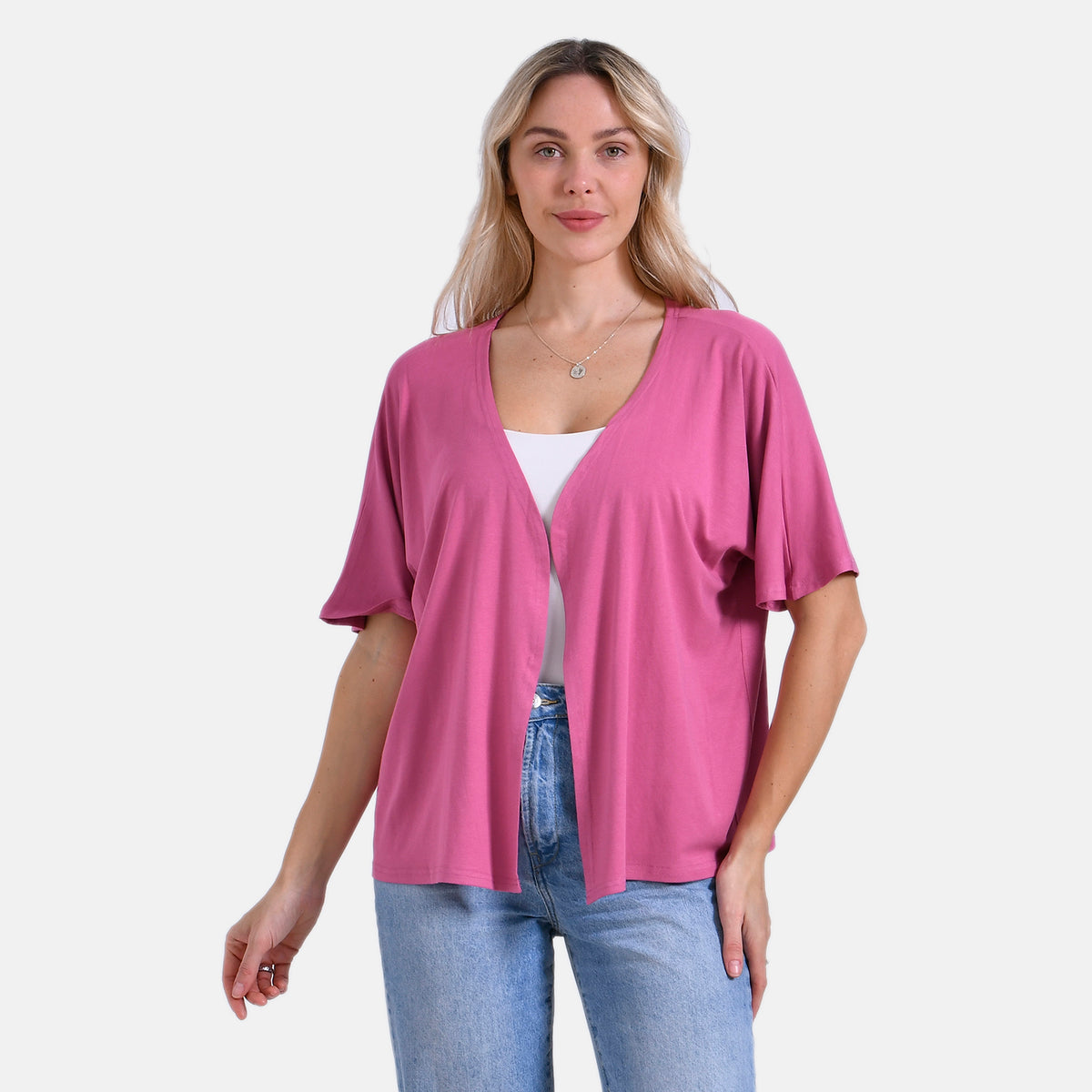 Tamsy Classic V-Neck Mid-Sleeve Bolero Cardigan (Size 8-18) - Purple 7772328 0