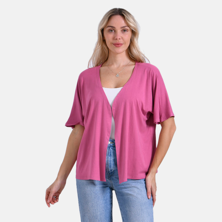 Tamsy Classic V-Neck Mid-Sleeve Bolero Cardigan (Size 8-18) - Purple 7772328 1