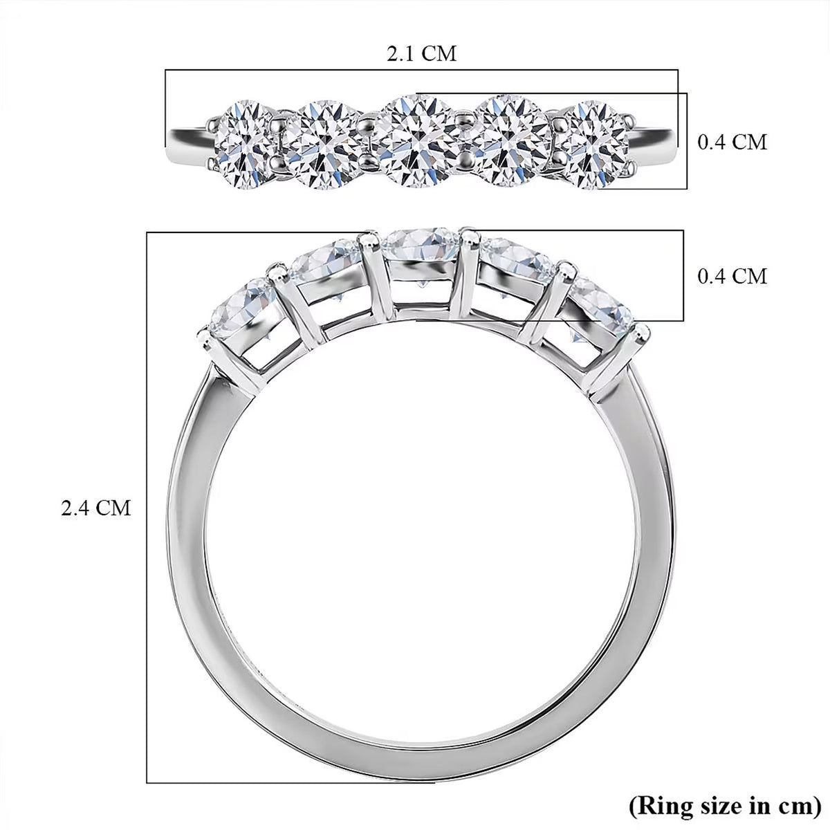 LUXURIANT SGL Certified 1 Ct. Lab Grown Diamond VS E-F 5 Stone Ring in 950 Platinum 7772606 6
