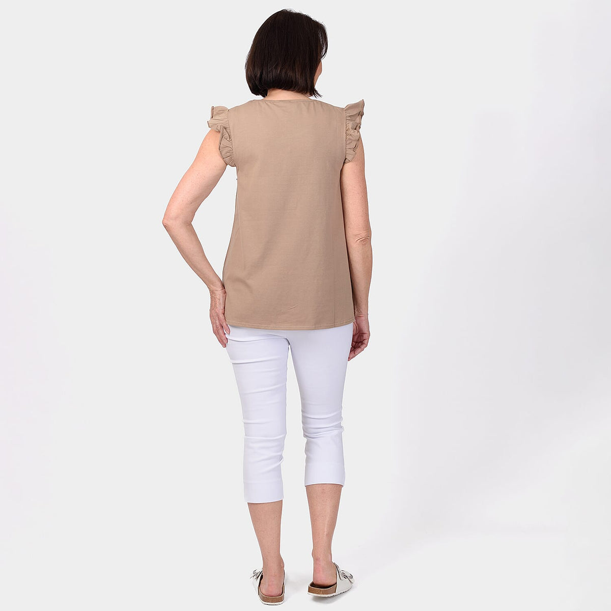 Maison Frill Sleeve Vest (Size S, 8-10) - Camel V32573931 2