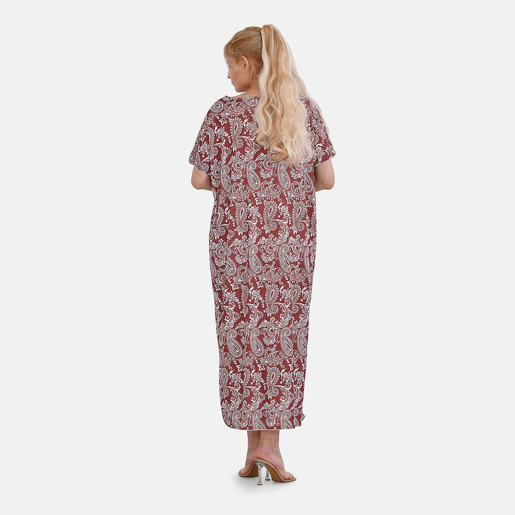 Tamsy V-Neck Paisley Print Dress (One Size) - Red_7776514_2