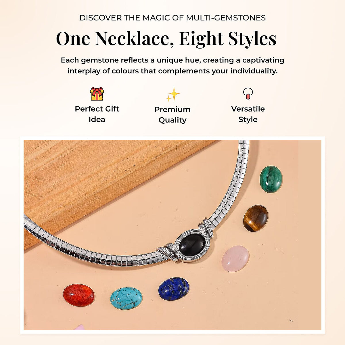 Multi Gemstones Interchangeable Necklace (18 - 20 Inch) in Pure White Stainless Steel V32516695 3
