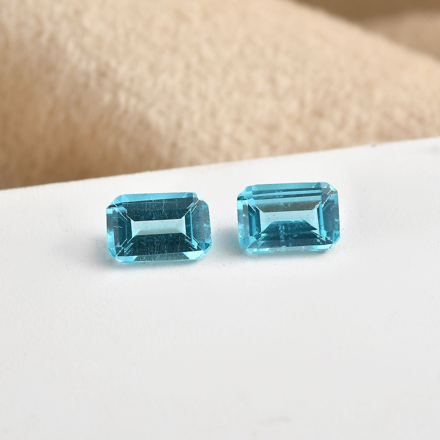 Set of 2 Blue Apatite Loose Gemstones in Octagon Shape (6x4mm) V32489747 2